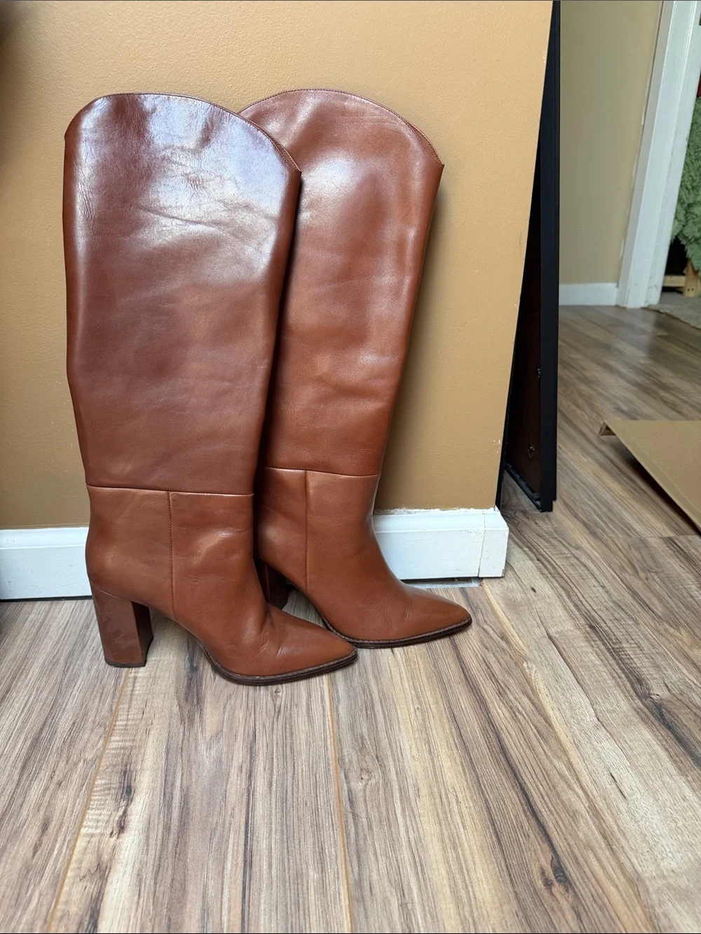 Steve Madden Cognac Leather Over-the-Knee Block Heel Boots